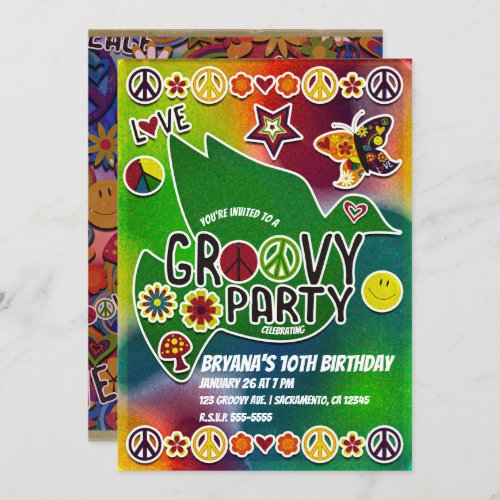 Vintage Retro Groovy 60s Sixties Birthday Party Invitation