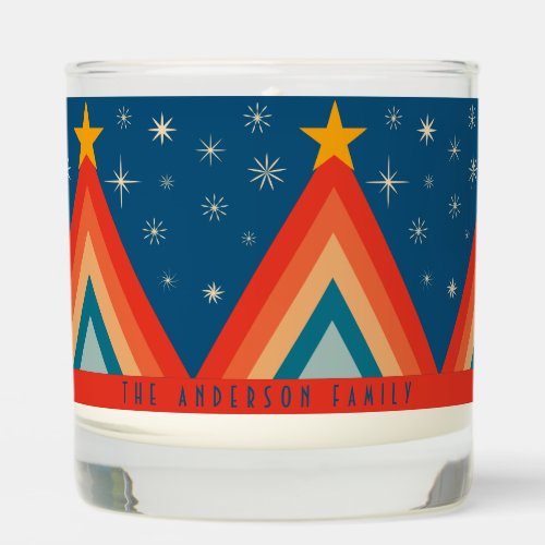 Vintage Retro Groovy Red Blue Christmas Tree Star Scented Candle
