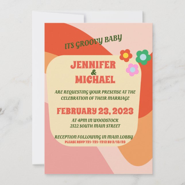 Vintage Retro Groovy Wedding Invitation (Front)