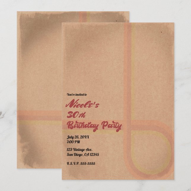 Vintage Retro Grunge 60's 70's Birthday Party  Invitation (Front/Back)