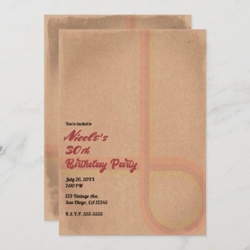 Vintage Retro Grunge 60s 70s Birthday Party  Invitation