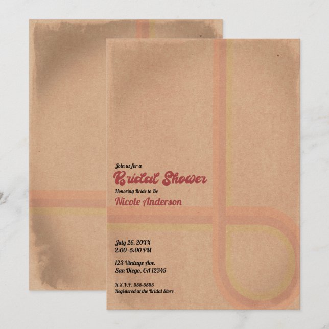 Vintage Retro Grunge 60's 70's Bridal Shower  Invitation (Front/Back)