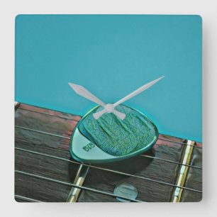 Vintage retro guitar artwork for guitarist square wall clock