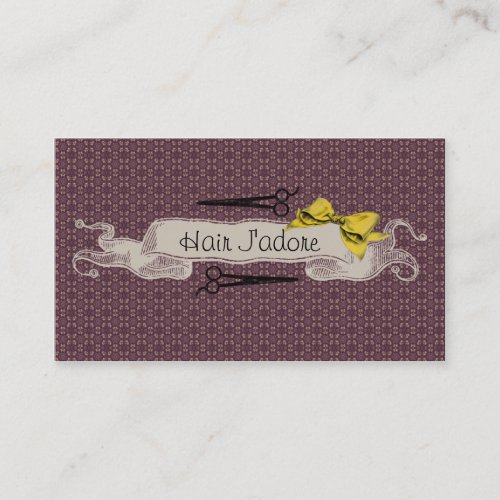 vintage retro hairstylist purple bow girly sweet business card