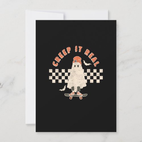 Vintage Retro Halloween Creep it real Ghost Boy Fa Invitation