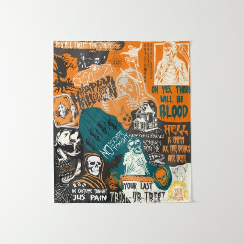 Vintage Retro Halloween Fall 90s Classic Collage Tapestry
