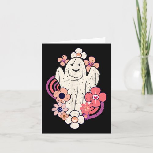 Vintage Retro Halloween Ghost Floral Flower Rainbo Card