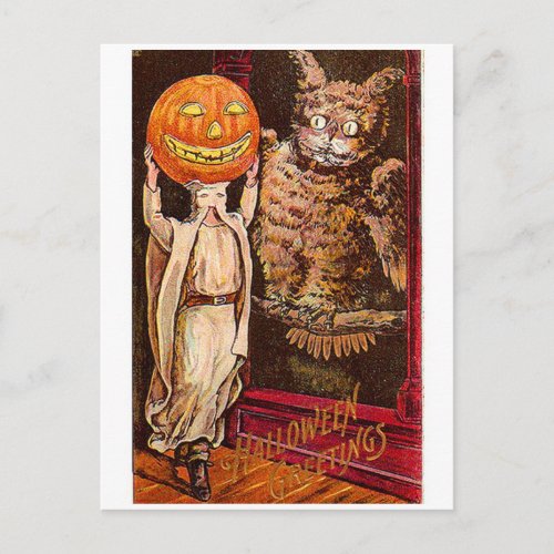 Vintage Retro Halloween Greetings Spooky Owl Postcard