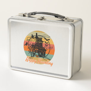 Vintage Retro Halloween Happy Haunting Witches Metal Lunch Box
