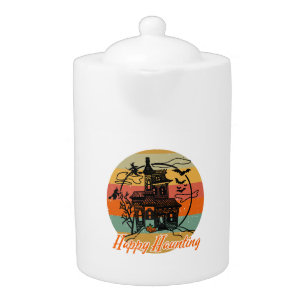 Vintage Retro Halloween Happy Haunting Witches Teapot