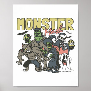 Vintage Retro Halloween Monster Mash Boo Ghost Wit Poster