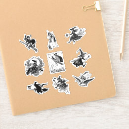 Vintage Retro Halloween Witches Scrapbooking Set Sticker