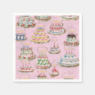 Vintage Retro Happy Birthday Cakes Napkins