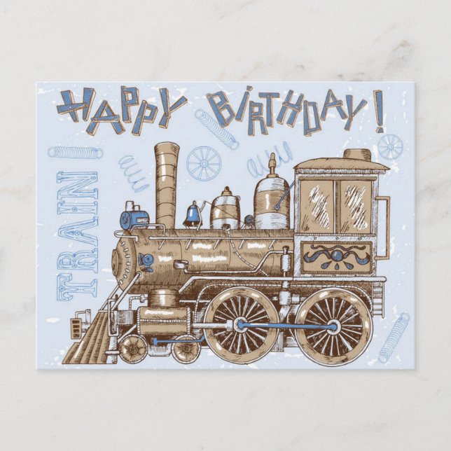 Vintage Retro Happy Birthday Train Holiday Postcard (Front)