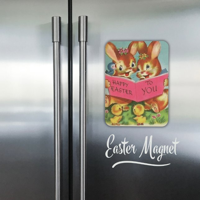 Vintage Retro Happy Easter Bunnies and Chicks Magnet (Vintage Retro Happy Easter Bunnies and Chicks Magnet)