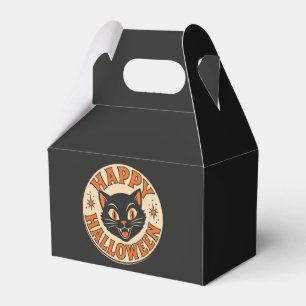 Vintage Retro Happy Halloween Black Cat Favor Boxes