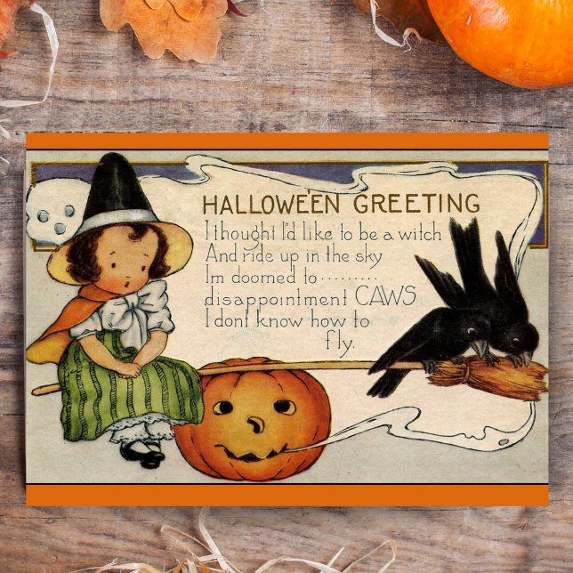 Vintage Retro Happy Halloween Greetings Custom Holiday Card (Vintage Retro Happy Halloween Greetings Custom Card with editable message or just add your name!)