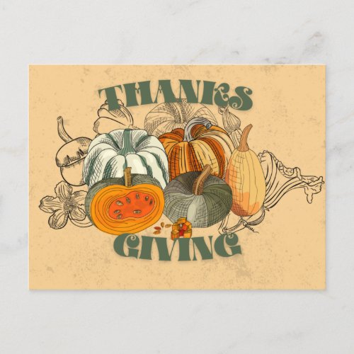 Vintage Retro Happy Thanksgiving Pumpkins Holiday Postcard