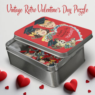 Vintage Retro Happy Valentine's Day Teacher Jigsaw Puzzle