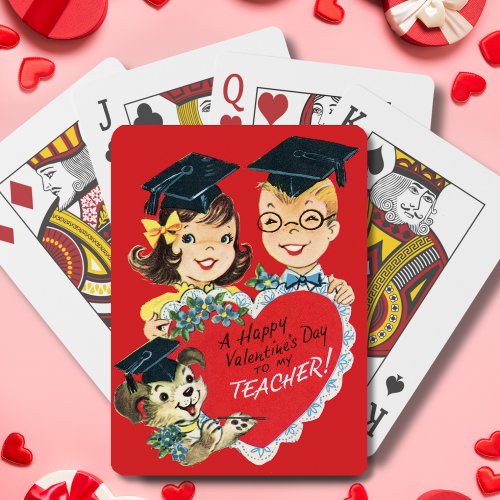 Vintage Retro Happy Valentines Day To Teacher Playing Cards