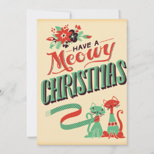 Vintage Retro Have A Meowy Christmas Cats Holiday Card