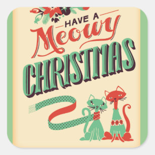 Vintage Retro Have A Meowy Christmas Cats Square Sticker