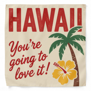 Vintage Retro Hawaiian Islands Travel Illustration Bandana