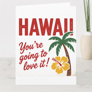 Vintage Retro Hawaiian Islands Travel Illustration Card