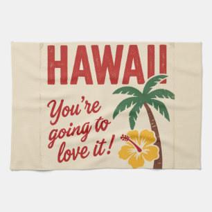 Vintage Retro Hawaiian Islands Travel Illustration Kitchen Towel