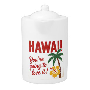 Vintage Retro Hawaiian Islands Travel Illustration Teapot