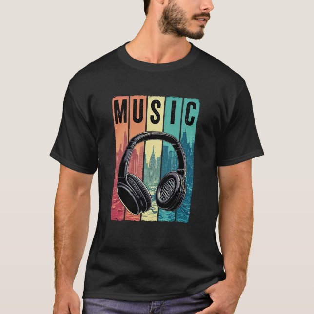 Vintage Retro Headphones Music Vibes T-Shirt (Front)