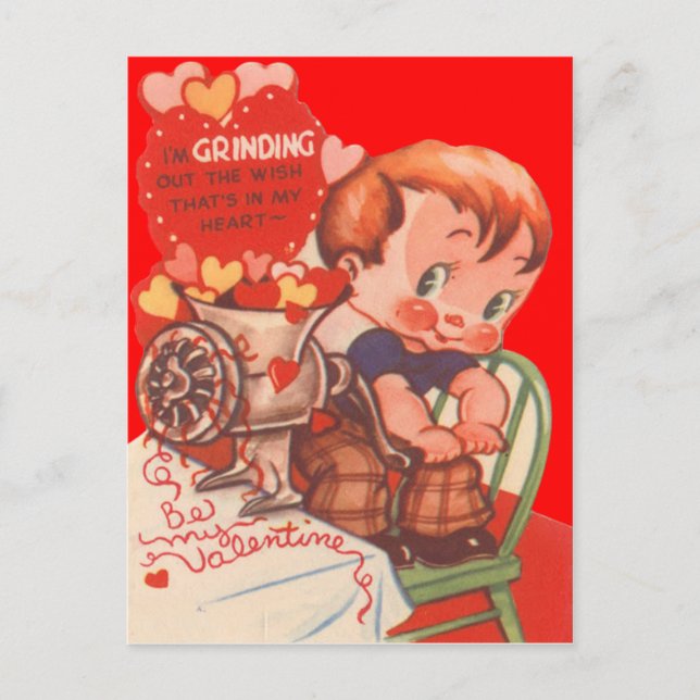 Vintage Retro Heart Grinder Valentine Card (Front)