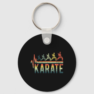 Vintage Retro Heartbeat Word Karate Kickboxing Cut Keychain