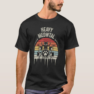 Vintage Retro Heavy Metal Drummer Cat Playing Drum T-Shirt