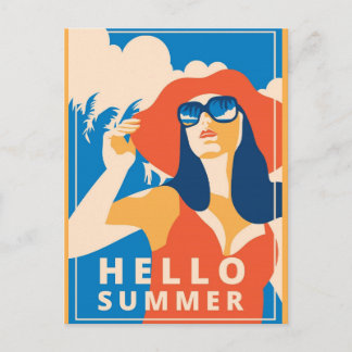Vintage Retro Hello Summer Postcard