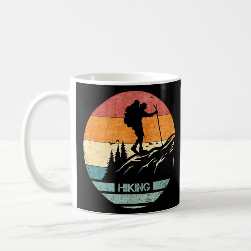 Vintage Retro Hiking Player Hiker Silhouette Sunse Coffee Mug