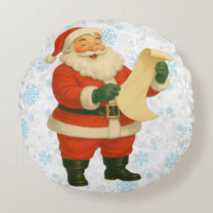 Vintage/retro holly jolly Santa Round Pillow