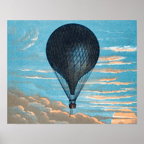 Vintage Retro Hot Air Balloon View First Balloon Poster