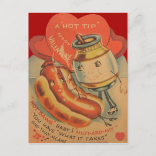 Vintage Retro Hot Dog Mustard Valentine Card