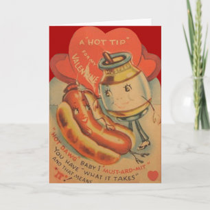 Vintage Retro Hot Dog Mustard Valentine Card