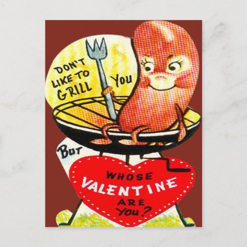 Vintage Retro Hot Dog On A Grill Valentine Card