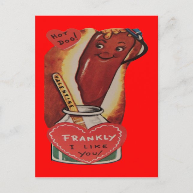 Vintage Retro Hot Dog Valentine Card (Front)