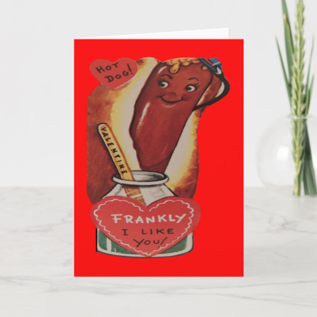 Vintage Retro Hot Dog Valentine Card (Front)