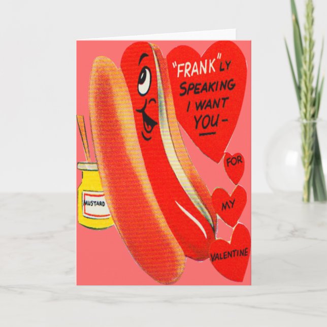 Vintage Retro Hot Dog Valentine Card (Front)