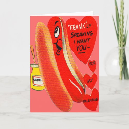 Vintage Retro Hot Dog Valentine Card