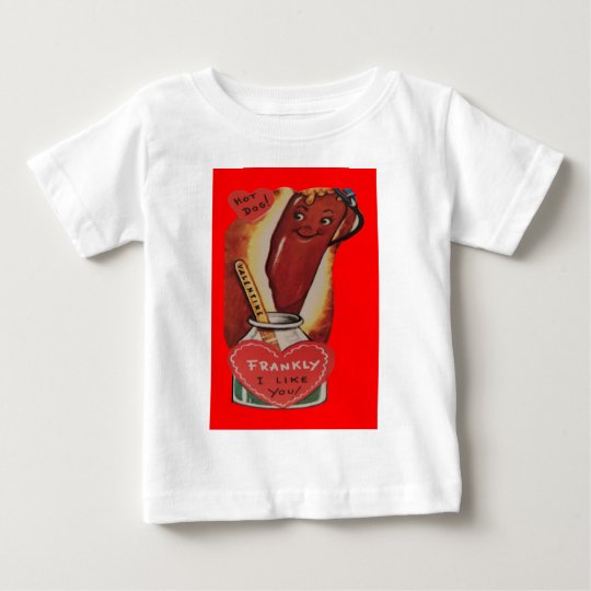 Vintage Retro Hot Dog Valentine Card Baby T-Shirt