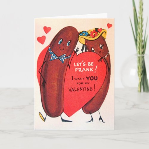 Vintage Retro Hot Dog Valentine Holiday Card