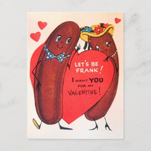 Vintage Retro Hot Dog Valentine Holiday Postcard