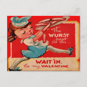 Vintage Retro Hot Dog Waitress Valentine Card