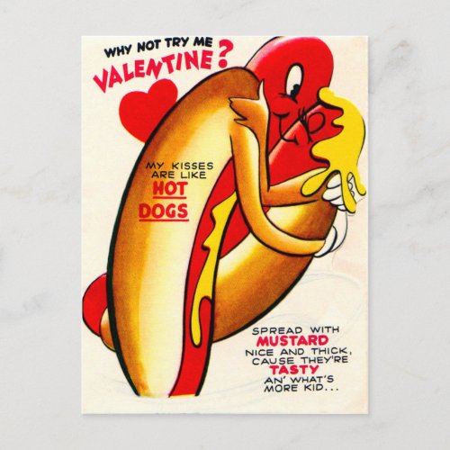 Vintage Retro Hot Dogs Kissing Valentine Card